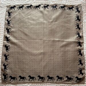 J Crew Scarf with Horse and Polka Dot Pattern in Taupe and Black